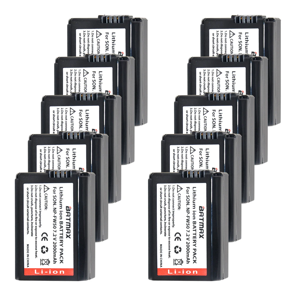 Batmax 10Pcs 2000mah NP-FW50 NP FW50 Rechargeable Battery for Sony NEX-7 NEX-5R NEX-F3 NEX-3D Alpha a5000 a6000 Alpha 7 a7II