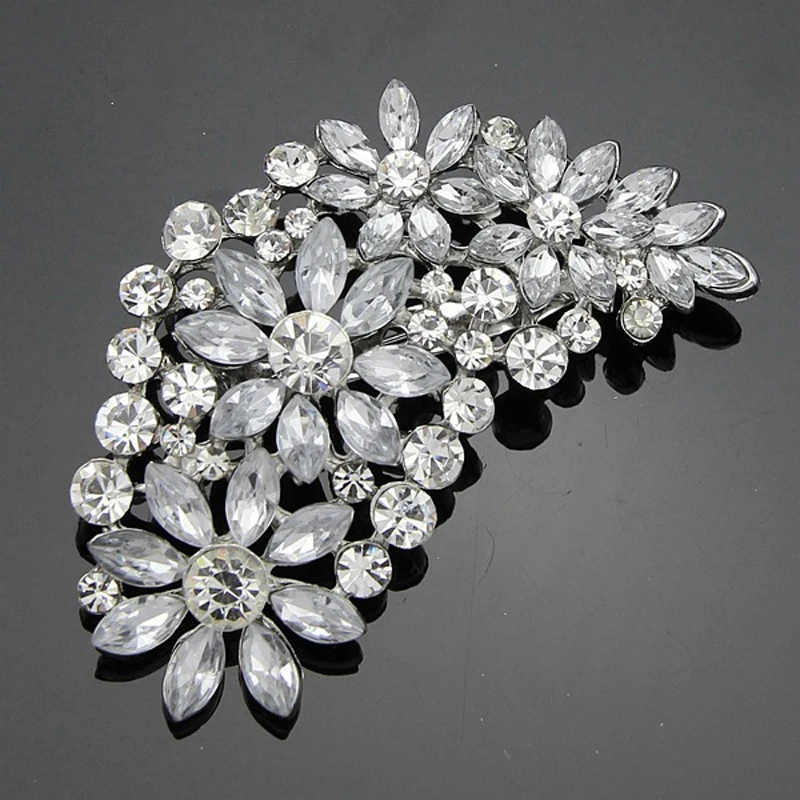 TREAZY Large Bridal Imitation Gemstone Flower Pin Brooch Diamante Rhinestone Wedding Brooch Pins Women Broach Party Accessories