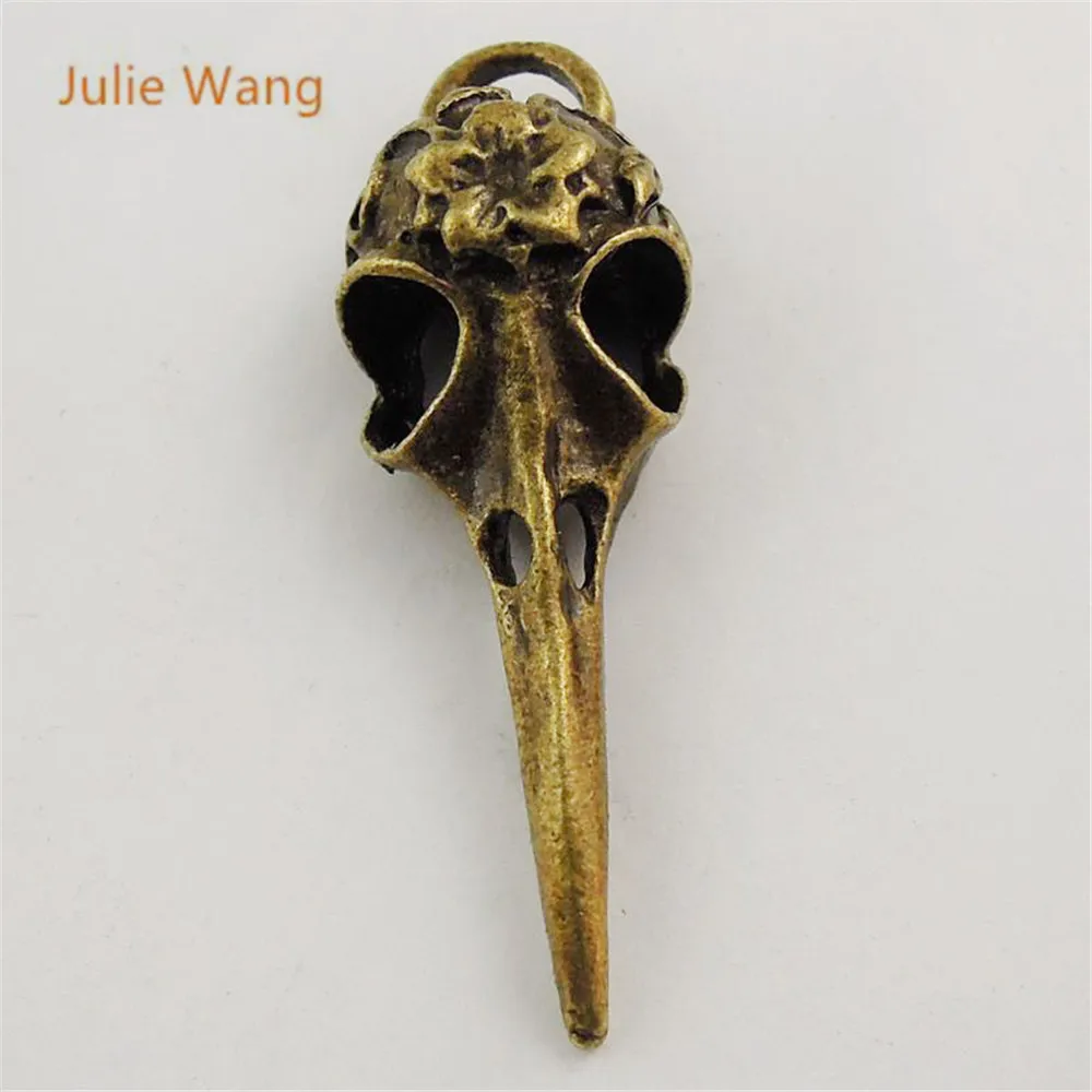 Julie Wang 5PCS Bird Beak Charms Skull Bird Head Antique Bronze Pendant Bracelet Earring Fashion Punk Jewelry Making Accessory