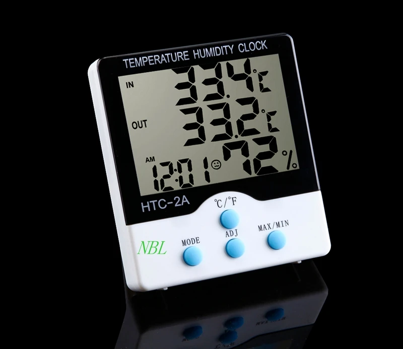 Digital LCD Indoor Outdoor Thermometer Hygrometer Temperature Humidity Meter With Clock Thermometer Tester 10pcs/lot  HTC-2A