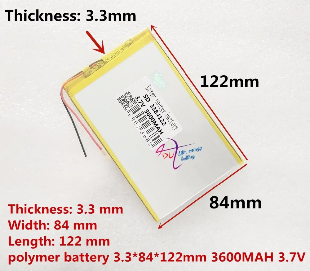 

Литий-полимерная батарея с защитной панелью для КПК, планшетов, цифровых продуктов, размер 3384122, 3,7 в, 3600 мАч