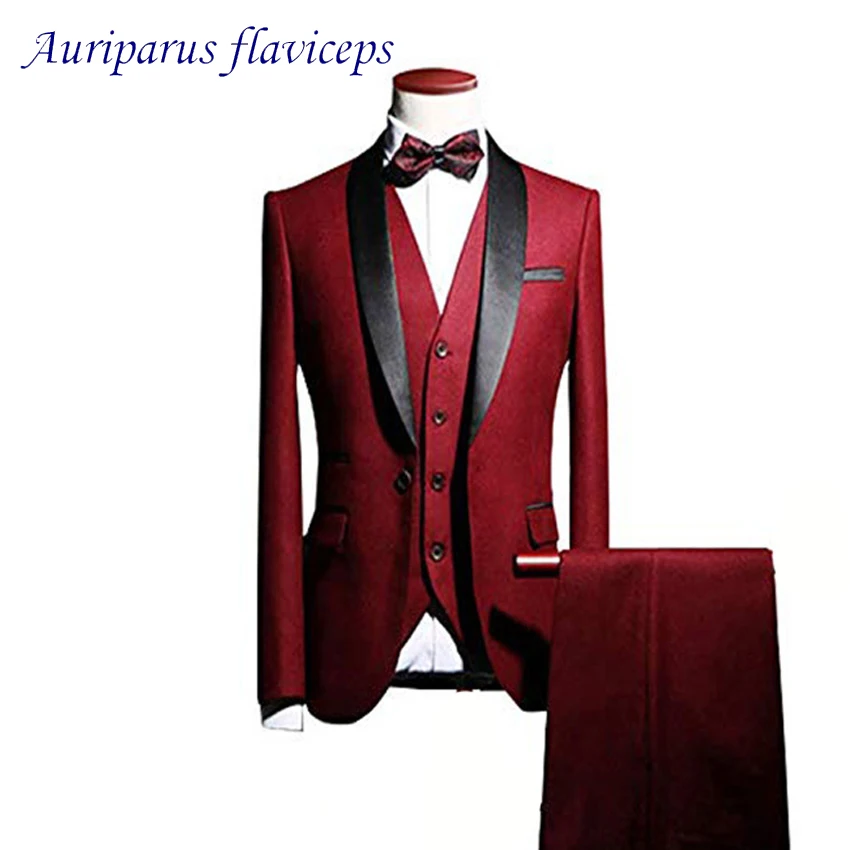 

Red Shawl Lapel Men Suits 3 Pieces Wedding Clothes for Men Groom Tuxedos Dinner Suit Tailor Suit Blazer Classic Suit