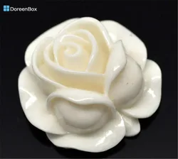 Doreen Box Lovely 20 Ivory Resin Rose Flower Embellishments Jewelry Making Findings 27x27mm (B15636)