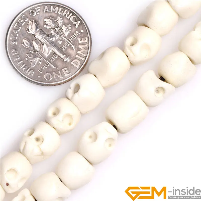 Big Hole 1.2mm White Carved Bone Skull Beads DIY Loose Beads For Jewelry Making Strand 16\