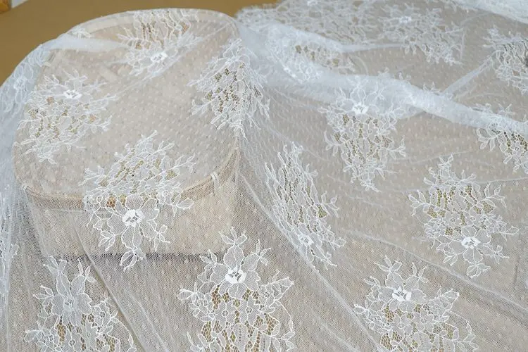 Thin mesh method single white bone line soft eyelash lace fabric width 120CM manual diy clothing accessories wedding material