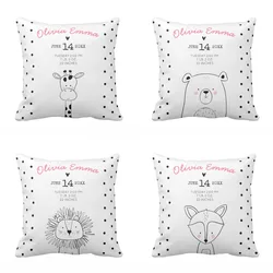 Personalized Baby Birth Stats Nursery Modern Animals Forest Throw Pillow Cover Soft Polyester Home Decorative Cushion Cover Sofa