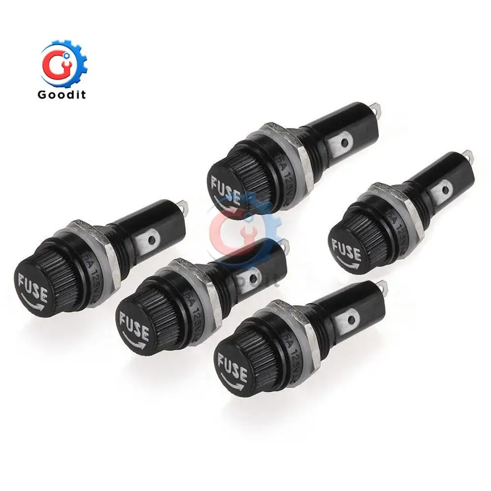 5Pcs/lot 5x20mm Fuse Holders 5x20 mm Black Insurance Tube Socket Fuse Holder 10A 250V AC 15A 125V AC For 5*20MM Insurance Panel