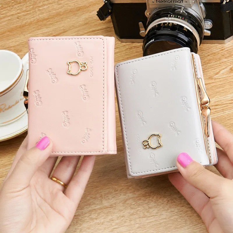 Lady Clutch Wallet Short Cat & Fish Design Money Purse Bag Female Small Fresh Wallets PU Leather Students Coin Pocket Bag