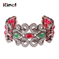 Kinel Hot Fashion Antique Gold Big Bracelet Natural Stone Crystal Beads Bangle For Women Punk Rock Vintage Jewelry Gift 2017 New