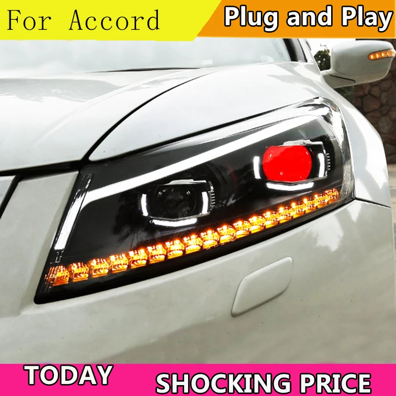 Car Styling for Accord Headlights 2008-2012 Accord 8 LED Headlight LED DRL Hid Head Lamp Angel Eye Bi Xenon Accessories