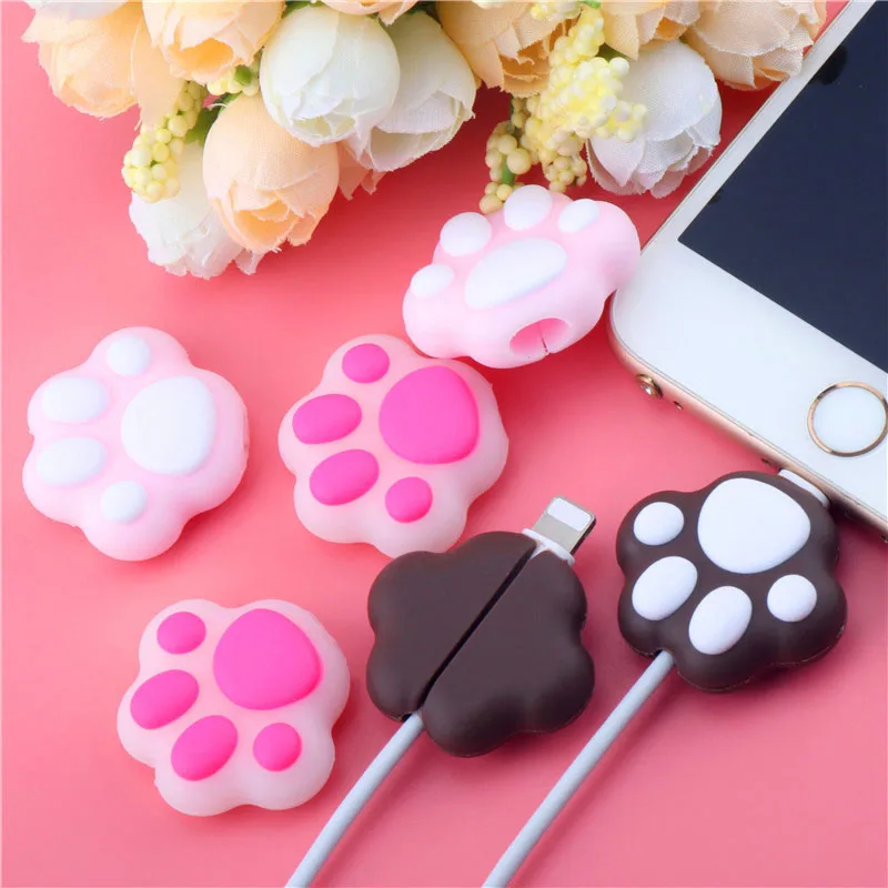 1Pcs Silicone Cat Paws Cable Protector Cute Anti-Break Cartoon Animal Model Cover Charging Cable Winder For iPhone Usb Cable