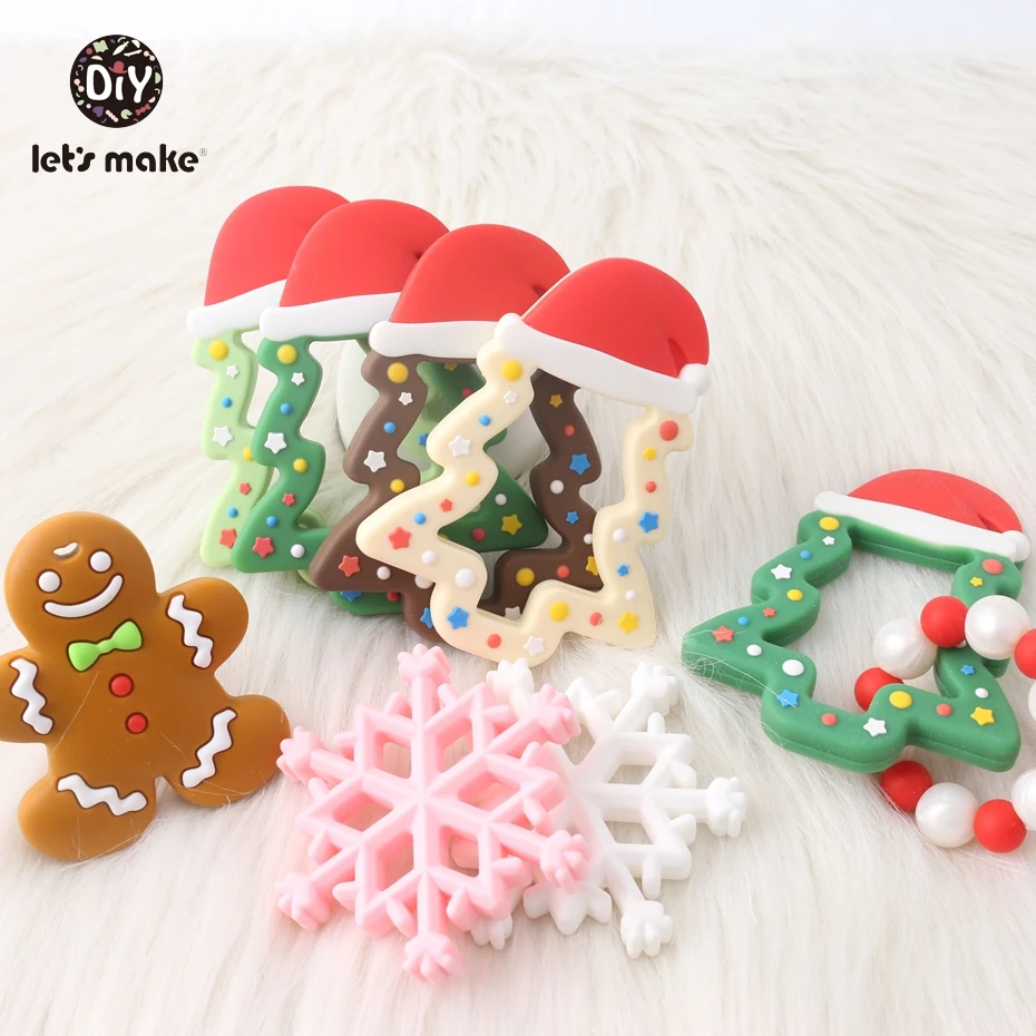 Let\'s make Silicone Teether Christmas Tree Gingerbread Man Nursing Accessories Snow Food Grade DIY Teething Necklace Teether