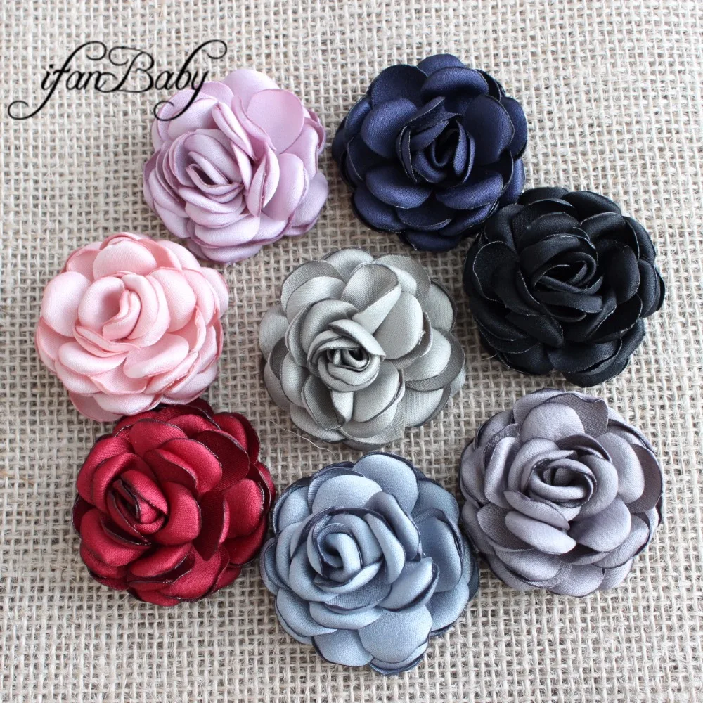 

Handmade Top Quality satin fabric flowers singed burned flowers kids girl hair flower accessories