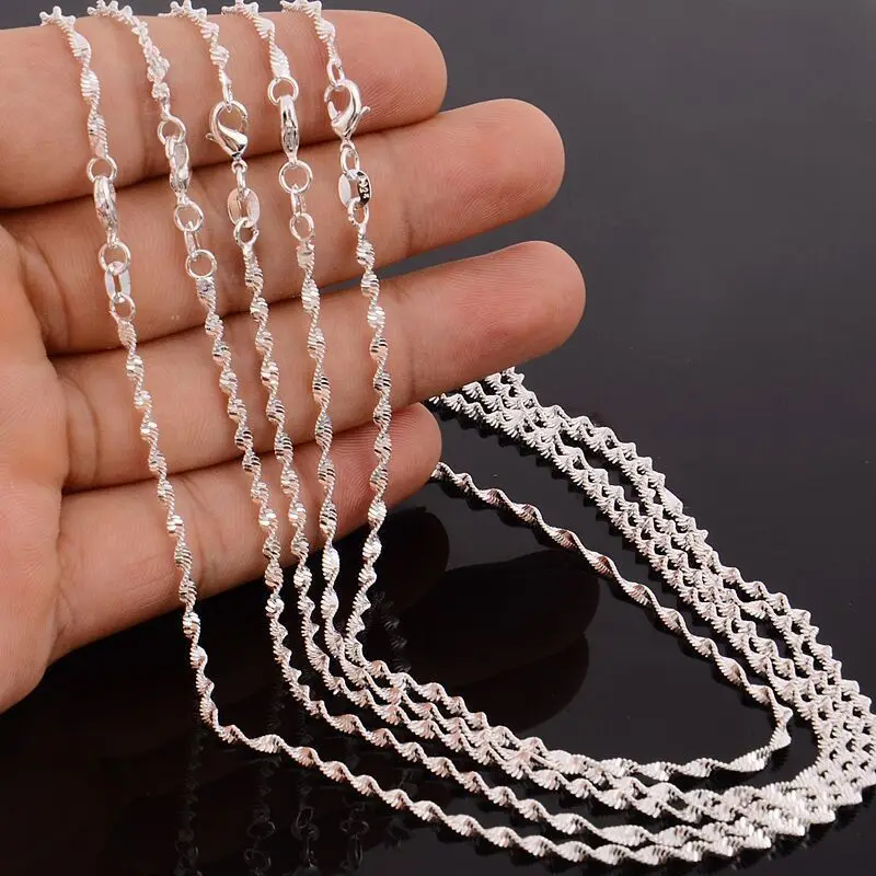 

10pcs/lot 2mm Silver Plated Double Water Wave Chain Necklace 16"-30" Fashion Jewelry Necklace Chains Wholesale