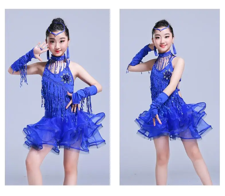 sequin tassel children professional latin dance dress for girls salsa cha cha samba tango ballroom dancing dresses kids fringe