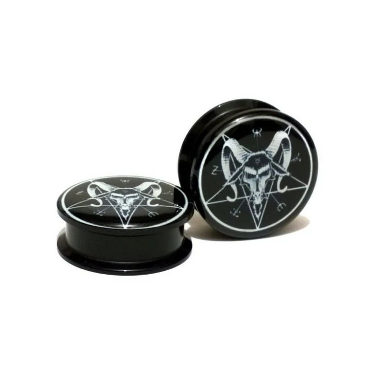 2pcs Sheepshead Acrylic Ear Plugs Tunnels Screw Ear Gauge Expander Stretcher Lobe Piercing Oreja Body Jewelry Baphomet Pentagram