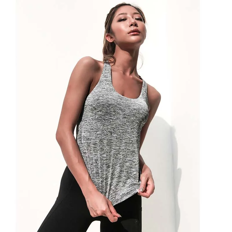 Fack-Camiseta de yoga interior para mujer, chaleco largo deportivo, camiseta de fitness para correr, ropa de entrenamiento para gimnasio, dos piezas