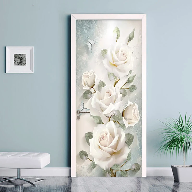 

Modern Flowers Oil Painting 3D Wall Door Sticker Living Room Bedroom Wallpaper PVC Self-Adhesive Waterproof Home Door Decal 3 D