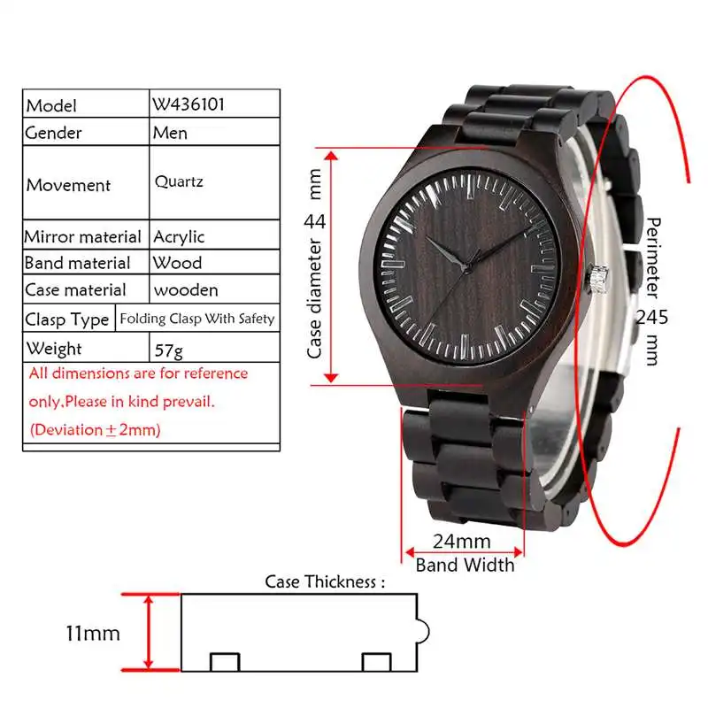 Retro Wood Watches for Men Clock Male Casual Light Ebony Wood Man Full Natural Band Quartz Men\'s Wrist Watches Relogio Masculino