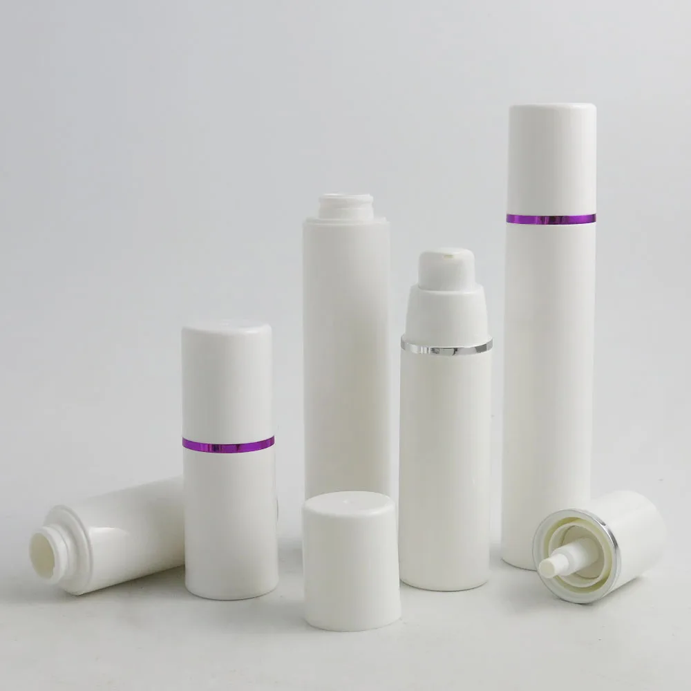 10 x 15ml 30ml 50ml Empty White Plastic Airless Pump Cosmetic Bottles  Sliver Line Lotion Cream Bottles Vacuum Toiletries