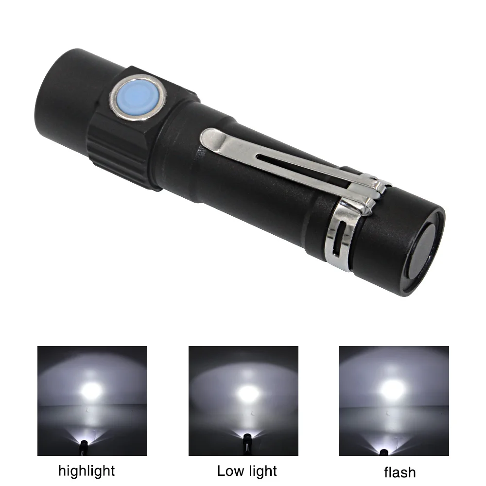 USB Rechargeable LED Flashlight Handy T6 LED Torch Light Hunting Mini Lanterna 3 Modes Torch 18650 Battery Portable Flashlight