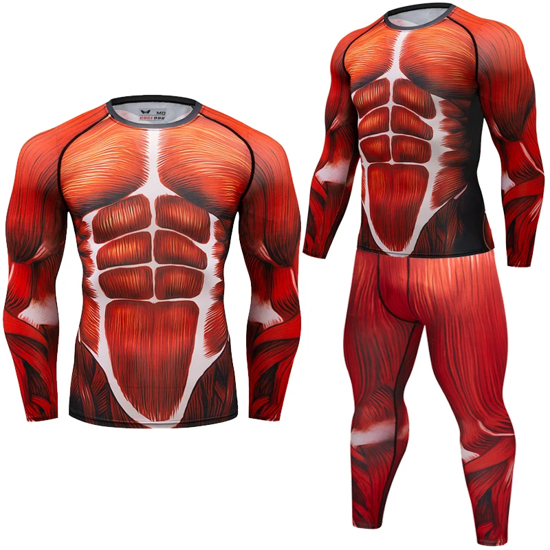 Brand New Men Compression T-shirts Long Sleeve Tees 3D Fitness Muscle Tights BJJ MMA Gym Exercise Rashguard High Quality T shirt