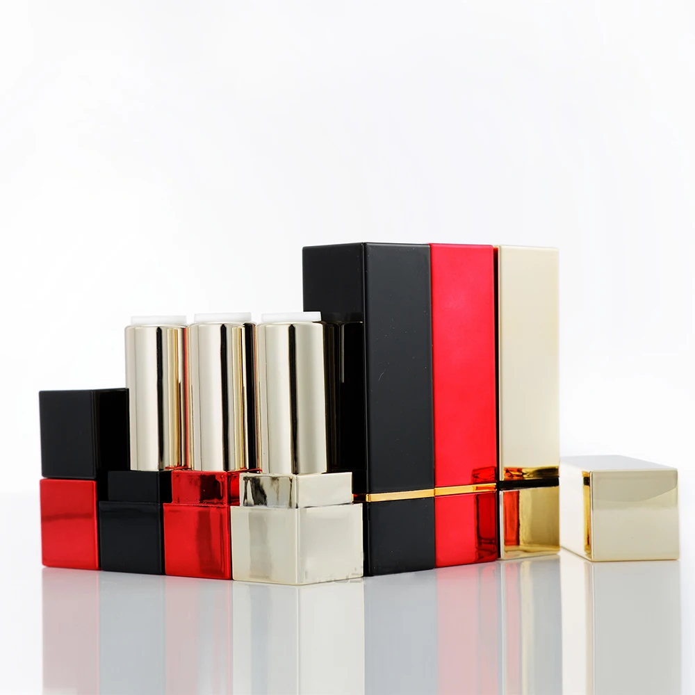 Red/Black/Gold Square Lip Balm Tube, 12.1mm Empty Lipstick Tube Galore