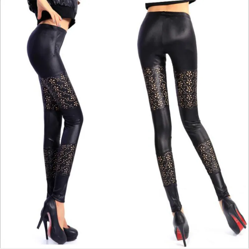 

Women Hollow Out Floral Leggings Sexy Slim Hole Legging Femme Korea Fashion Black Pants