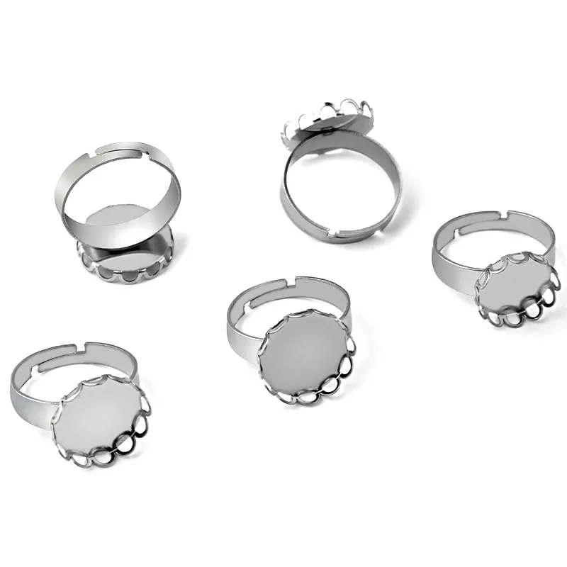 

Stainless Steel Ring Findings Base Blanks Glass Resin Cabochons 12mm 14mm Round Lace Bezel Rings Settings DIY NO Fade