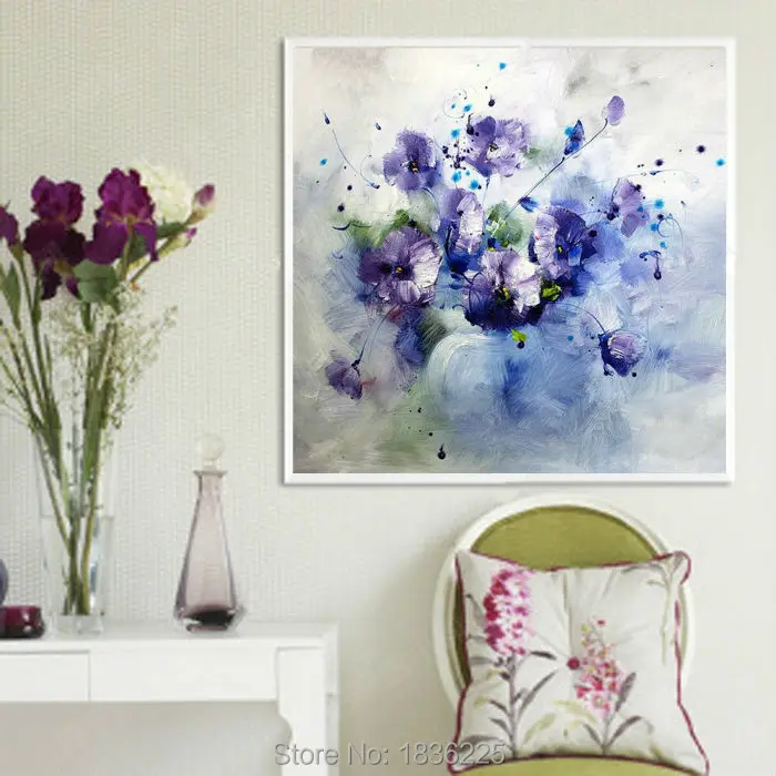 

Hand painted canvas picture flower on canvas oil painting for home decor handmade modern impression violet wall painting