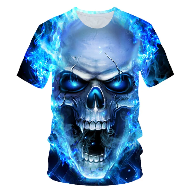 4-20 Years Kids 3D Skull T-Shirt Boys Girls Motorcycle Skeleton Gothic Vintage Rock Death Fire Punk T Shirt Children Tshirt Tops