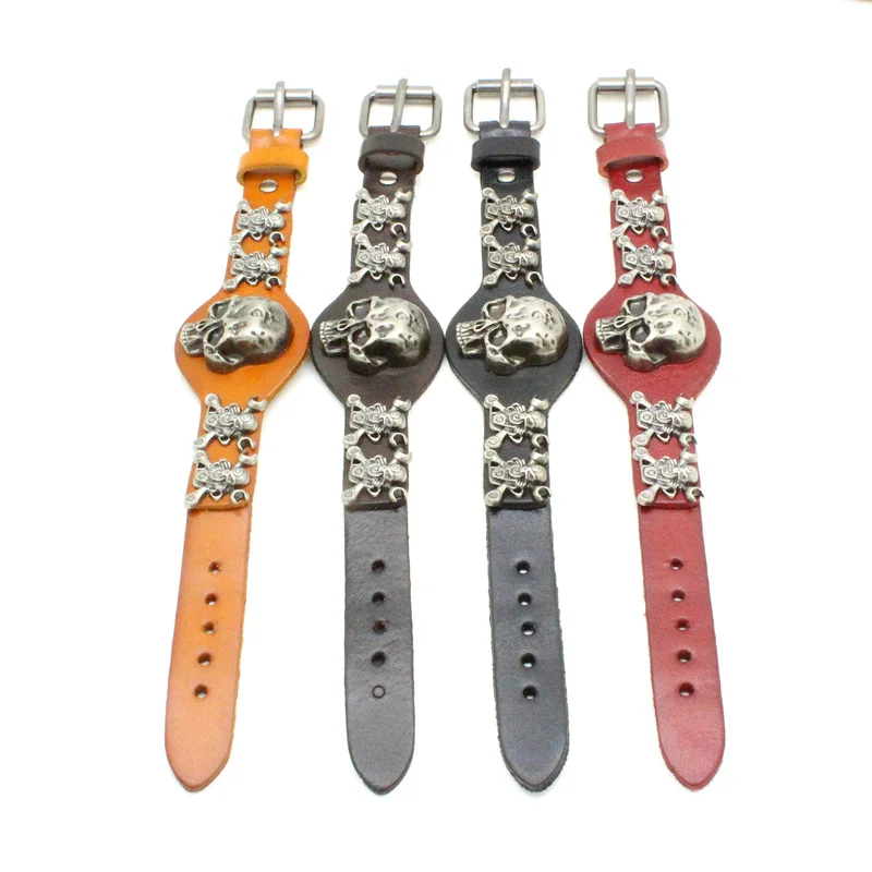 New Arrival Wide Leather Bracelet Retro Cuff Rope Bangles Punk Skull Rivet Men Bracelets Gift image 5