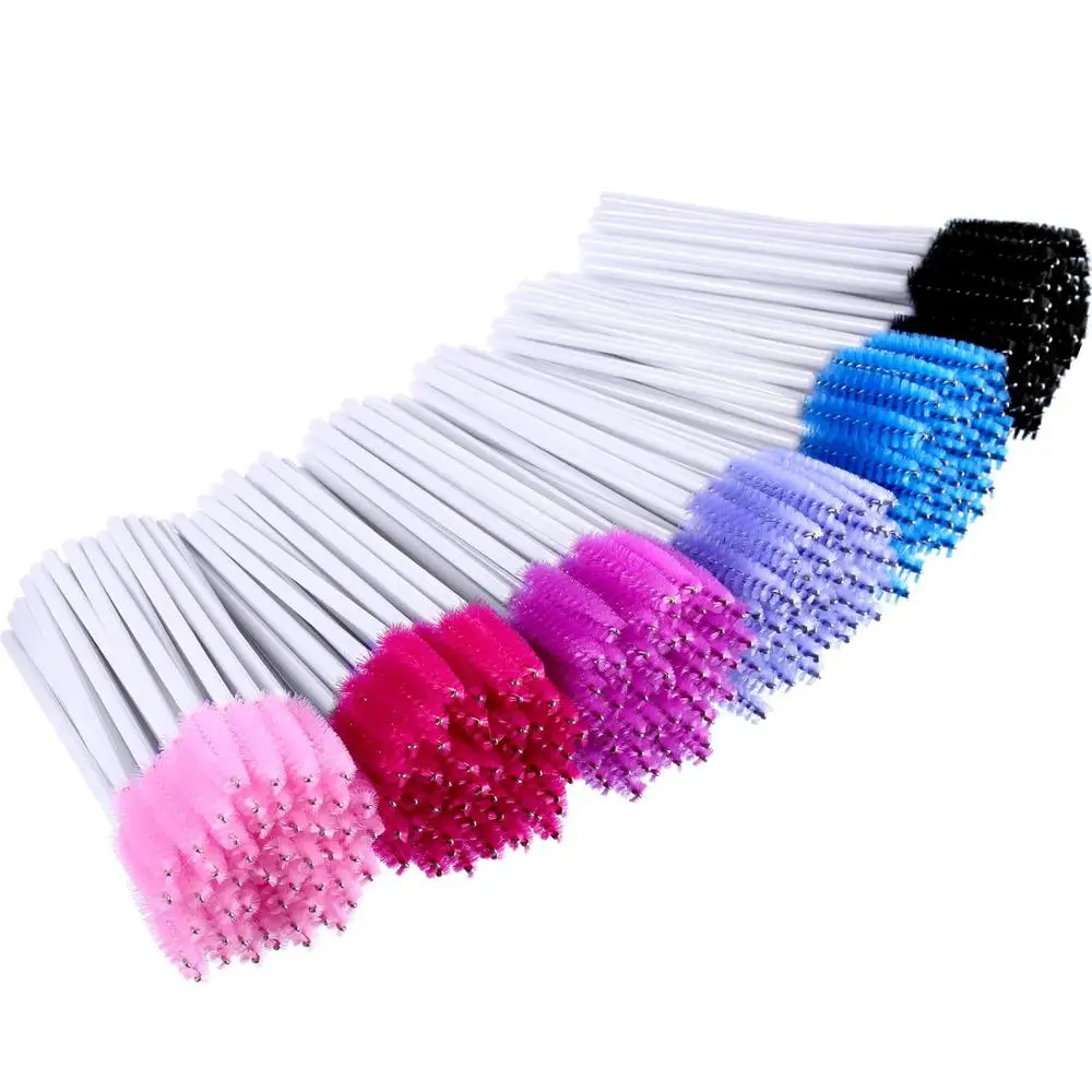 Applicateur de baguettes de Mascara jetables, 100 pièces, brosse à cils, Kit de pinceaux de maquillage (manche blanc, tête multicolore)