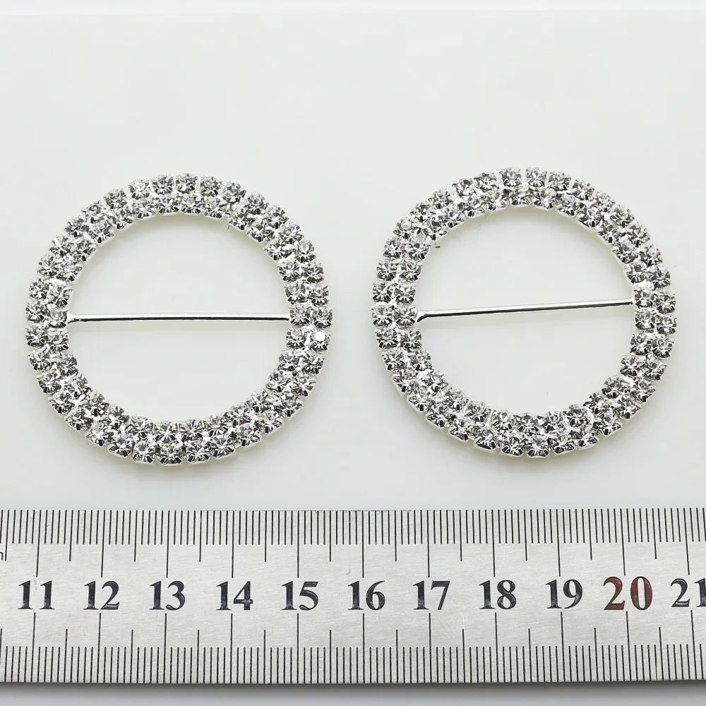 5pcs/lor 50MM Double Rhinestone Round Metal Flatback Buckles for Shoes Women Belt Girl clothes Accessories Craft Ribbon Decor