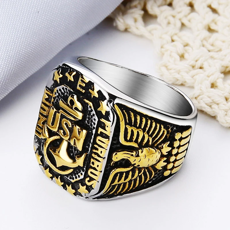 Vintage USA Marine Corps Anchor Ring Finger Eagle Ring for Men Stainless Steel Fashion Jewelry US Army Men Signet Rings Dropship