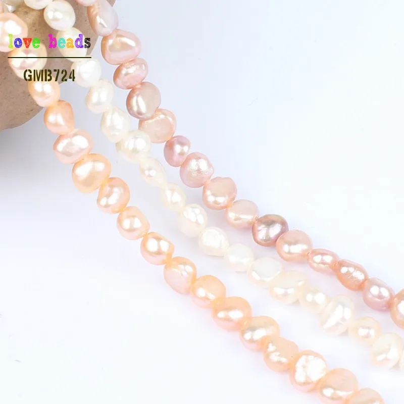 5-6mm Natural White Pink Freshwater Pearl Baroque Gem Irregular Beads Strand 15\