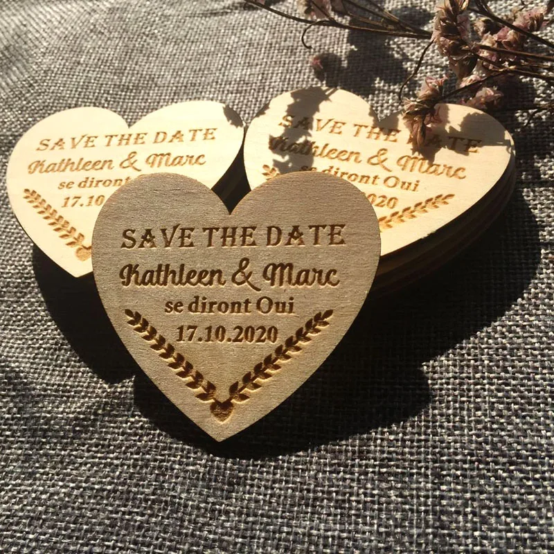 Wooden magnets to save the date, personalized engraved with heart, for baby baptism, love gift, wedding gift for guests