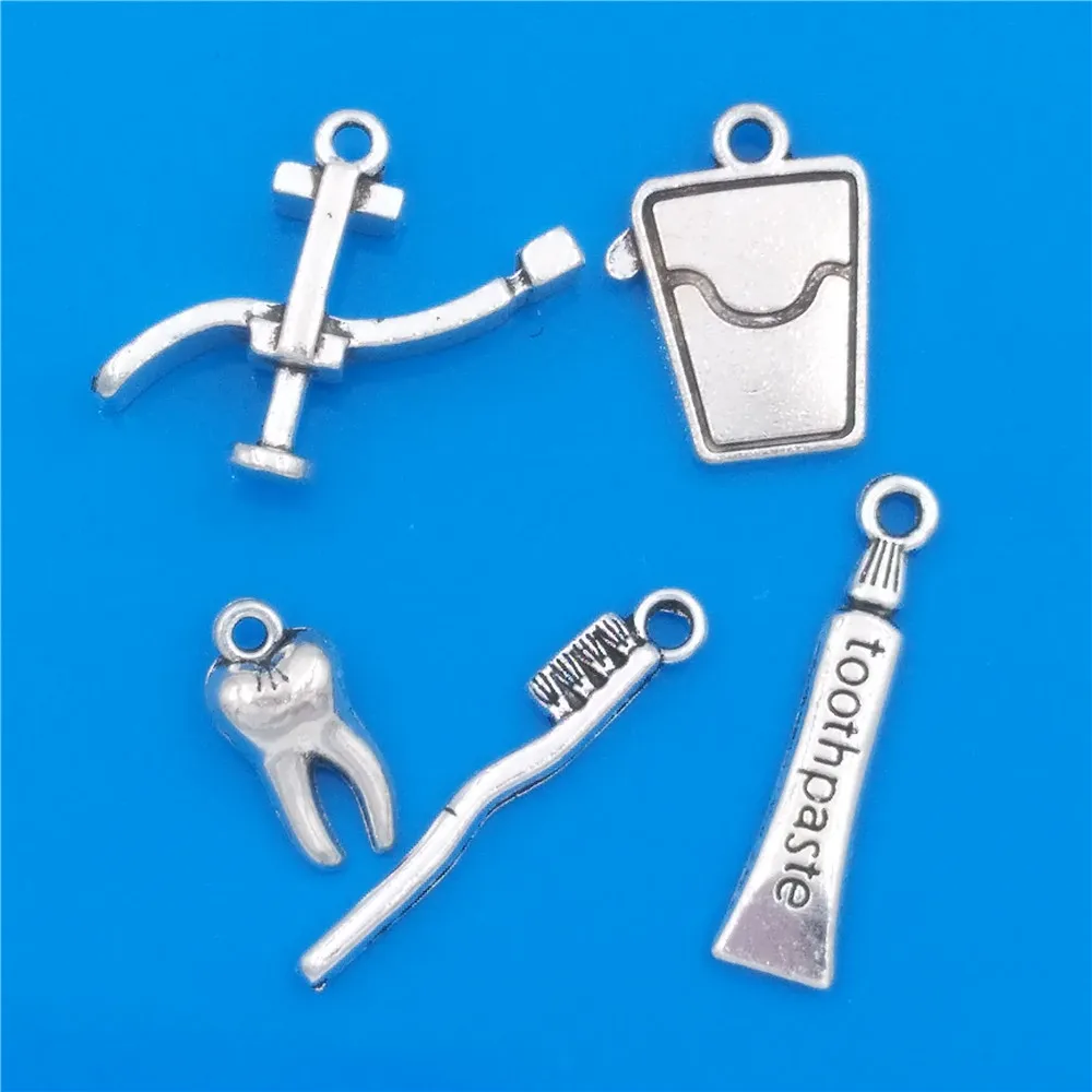 MIXED 30 Dental Hygienist Collection Charm Antique Silver Plated Dentist Chair Floss Tooth Toothpaste Pendant diy Jewelry Making