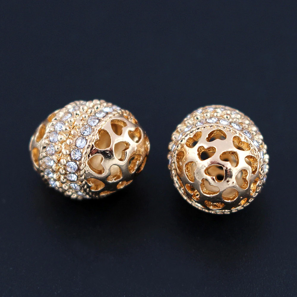 Bracelet Bead Spacer Beads Gold Color Rhinestone Pave Metal Filigree Egg Shape Charms DIY for Indian Men Women Jewelry Making