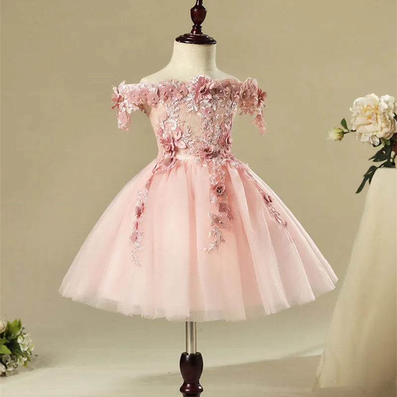 Pink Lace 1 Year Birthday Baby Girl Dress For Baptism Appliques Infant Princess Christening Gown Newborn Toddler Bebes Clothes