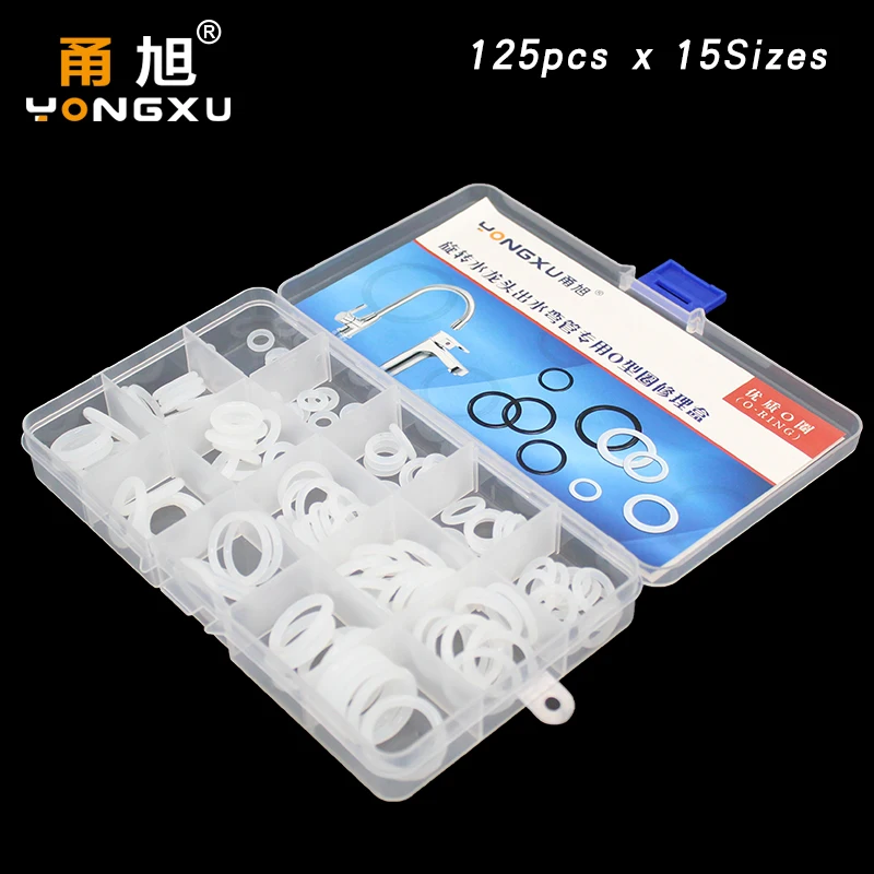 

125pcs White Silicon O-Rings Rotary Faucet Washer Sealing Assortment O ring Silicone Kit Water-tap Gasket Set Box Ring