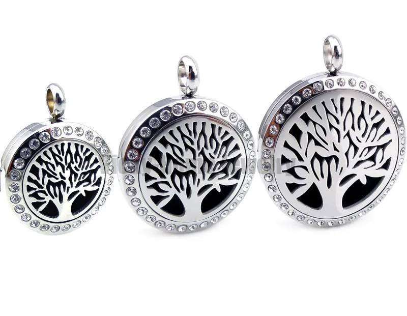 With Chain Gift of Life with Crystals 20mm-30mm Stainless Steel Aromatherapy Essential Oils Heart Diffuser Locket Necklace