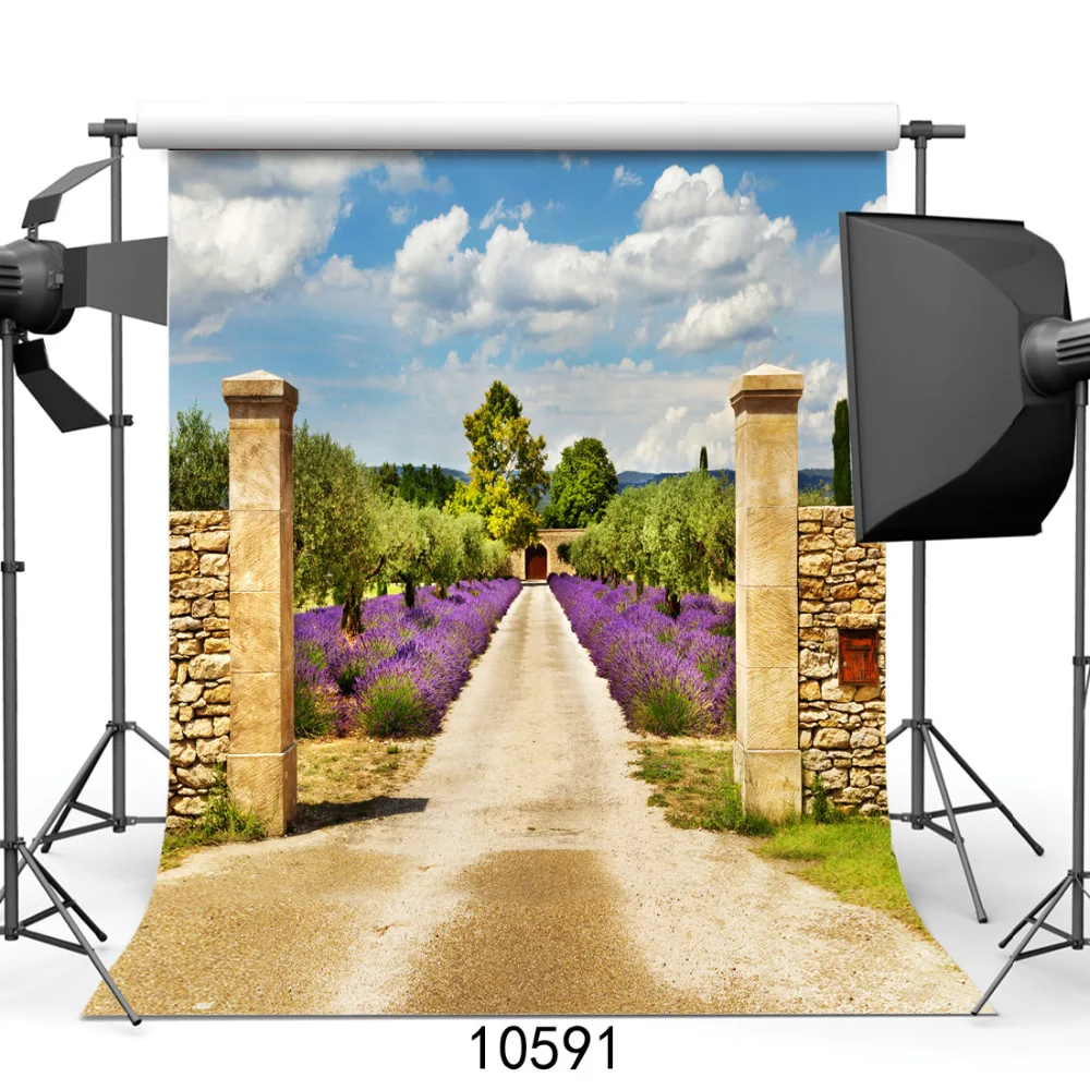 Vinyl Background for Photography Scenic Lavender Field Gate Computer Printed Photo Backdrops Photocall for Wedding Children Baby