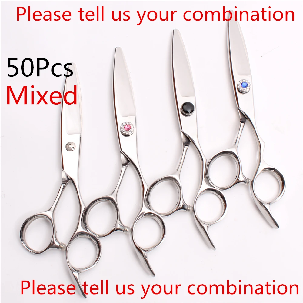 

50Pcs 6.0" Japan 440C Customized Logo Barber Shop Hairdressing Scissors Cutting Scissors Thinning Shears Human hair Scissors Set