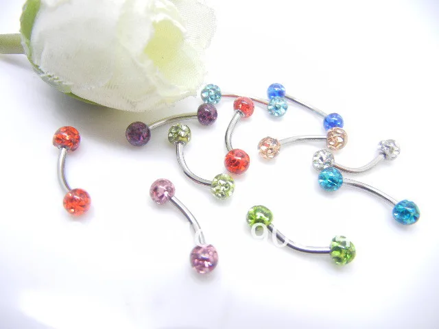 

30pcs Free Shippment Body Jewelry -Eyebrow Bar Barbells Piercing Jewelry Full Crystal Gems Smoothly Design 1.2x8x3/4mm