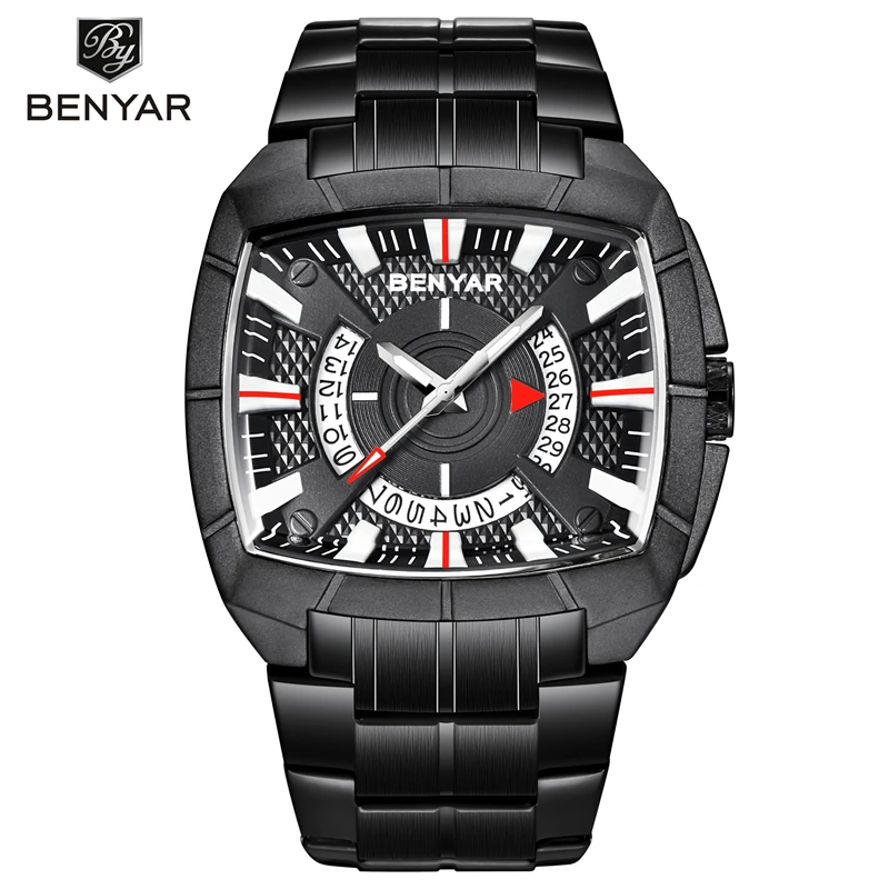 Relogio Masculino BENYAR Men Military Quartz Wristwatches Fashion Brand Luxury Waterproof Stainless Steel Watches Calendar Clock