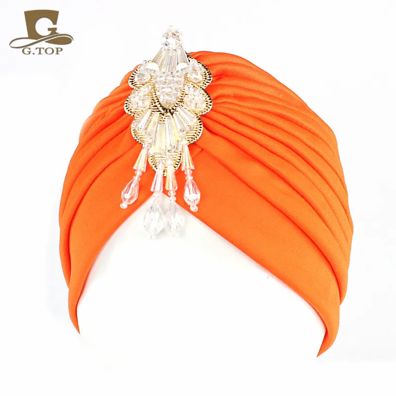 NEW Luxury Divas turban Head wrap hat with beaded pendant Women Islamic Inner Hijab Caps Arab wrap Head femme musulman turbante