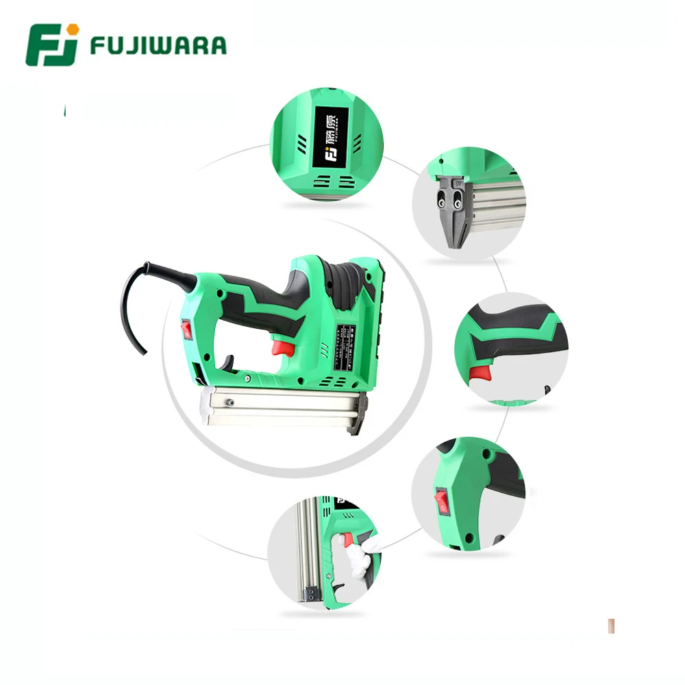 FUJIWARA 2200W Electric Quick Nail Gun Woodworking Nailing Tool F10-F30 Nails Home DIY Carpentry Decoration