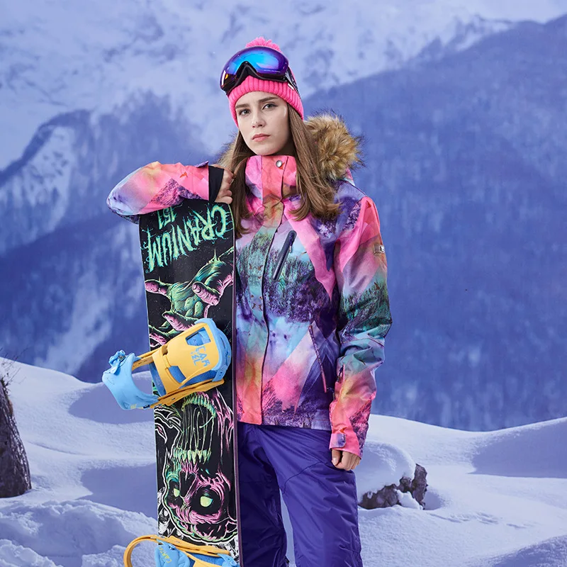 Gsou jaqueta de neve feminina, casaco esportivo à prova d'água com capuz, jaqueta de esqui, snowboard para mulheres, à prova de vento