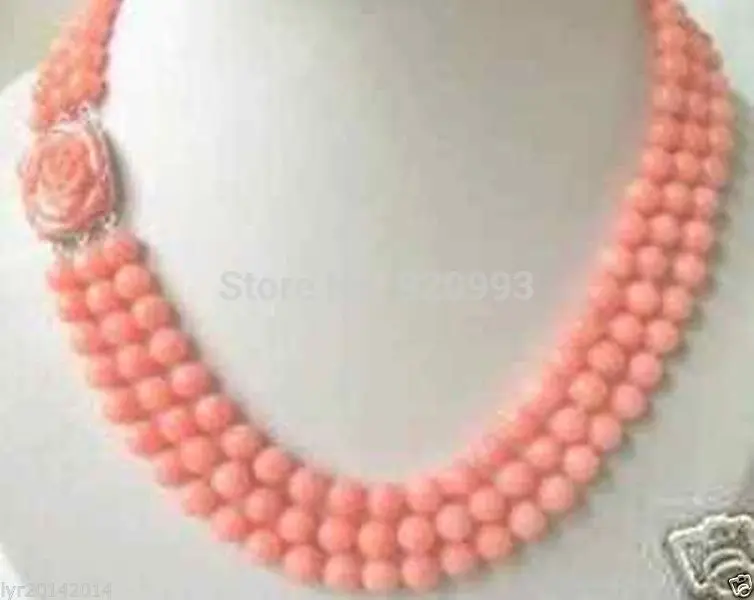 

REAL Rare 3 rows 7-8mm Pink coral beads necklace Wholesale bead silver jewelry 18”